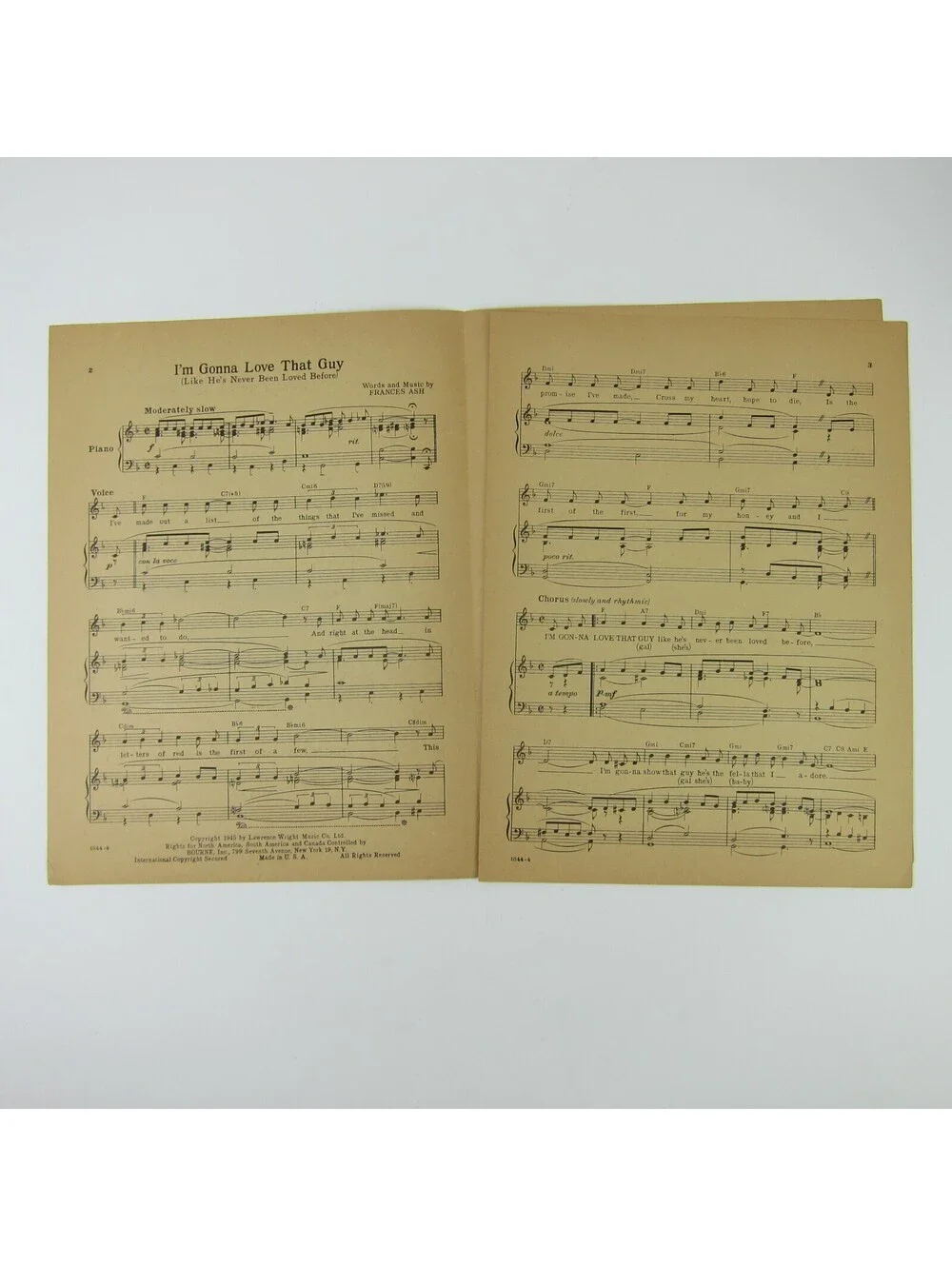 Sheet Music I'm Gonna Love That Guy Frances Ash Kay Armen Cover Vintage 1945